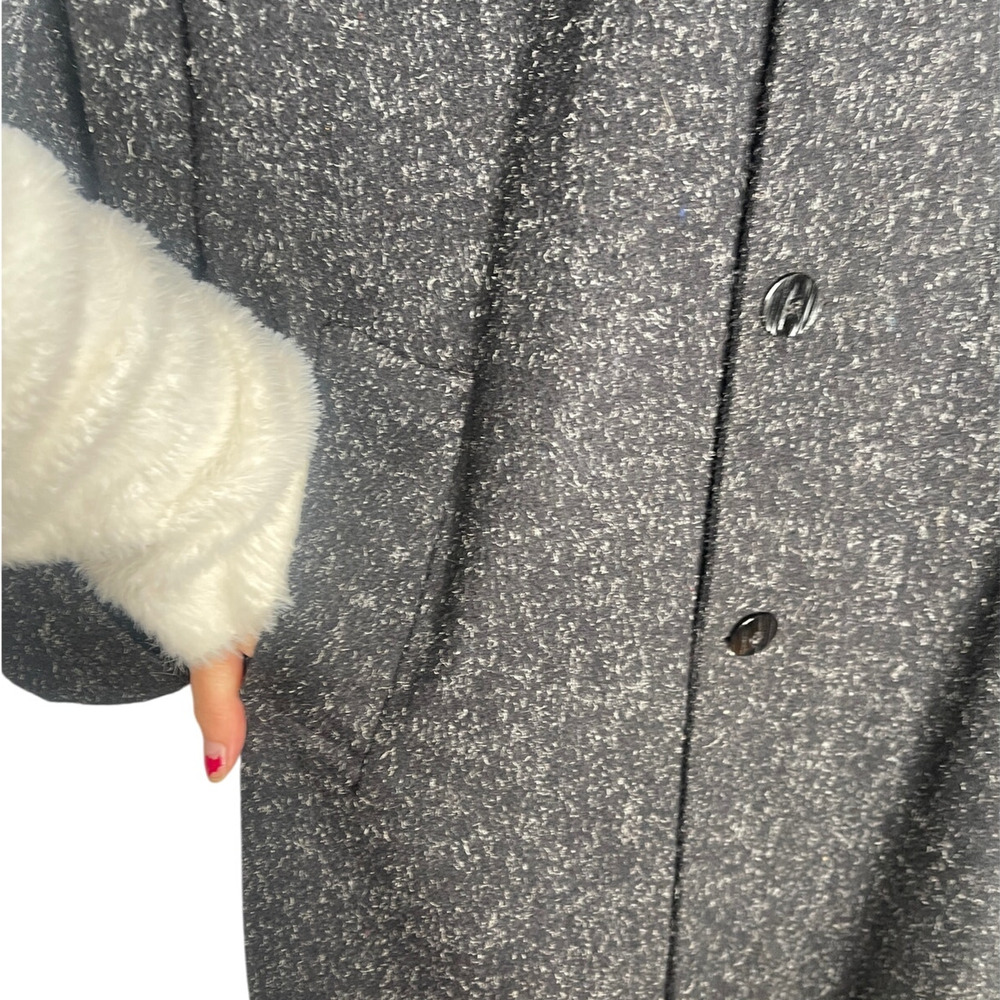 Neiman Marcus L Speckled Wool Coat  $750 Leather Oversized Slouchy Jacket Black - Picture 6 of 15